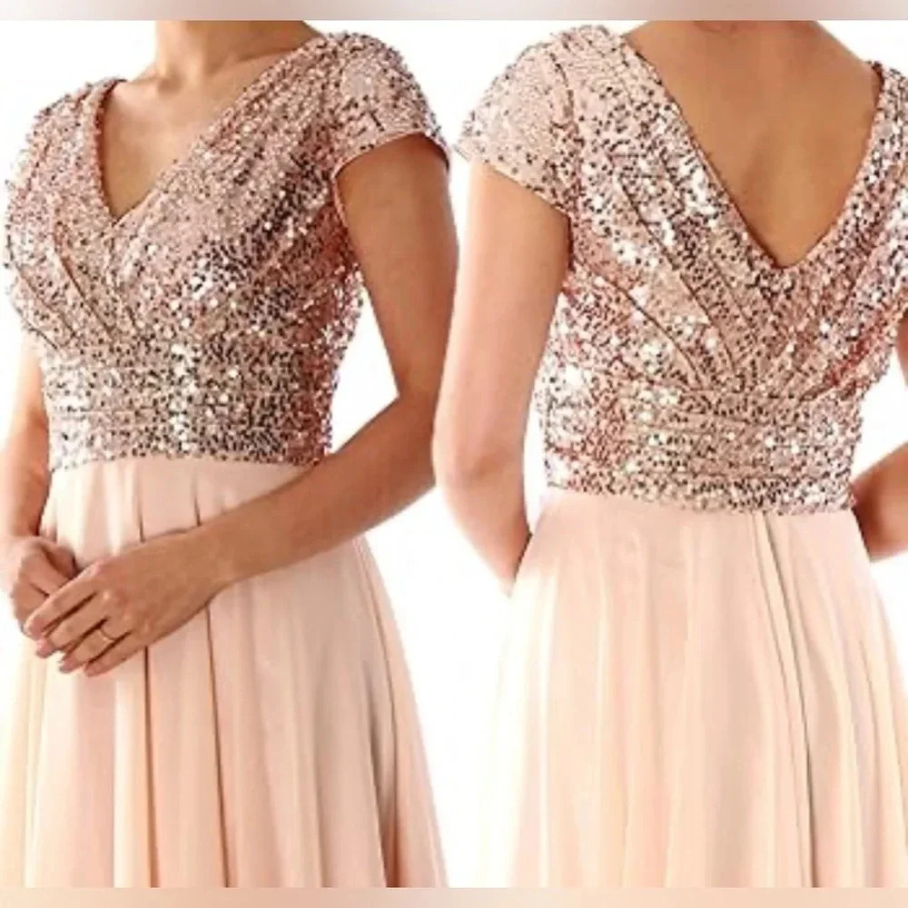 Ma cloth women short Mother of bride dreses cap sleeve bridesmaids sequin
